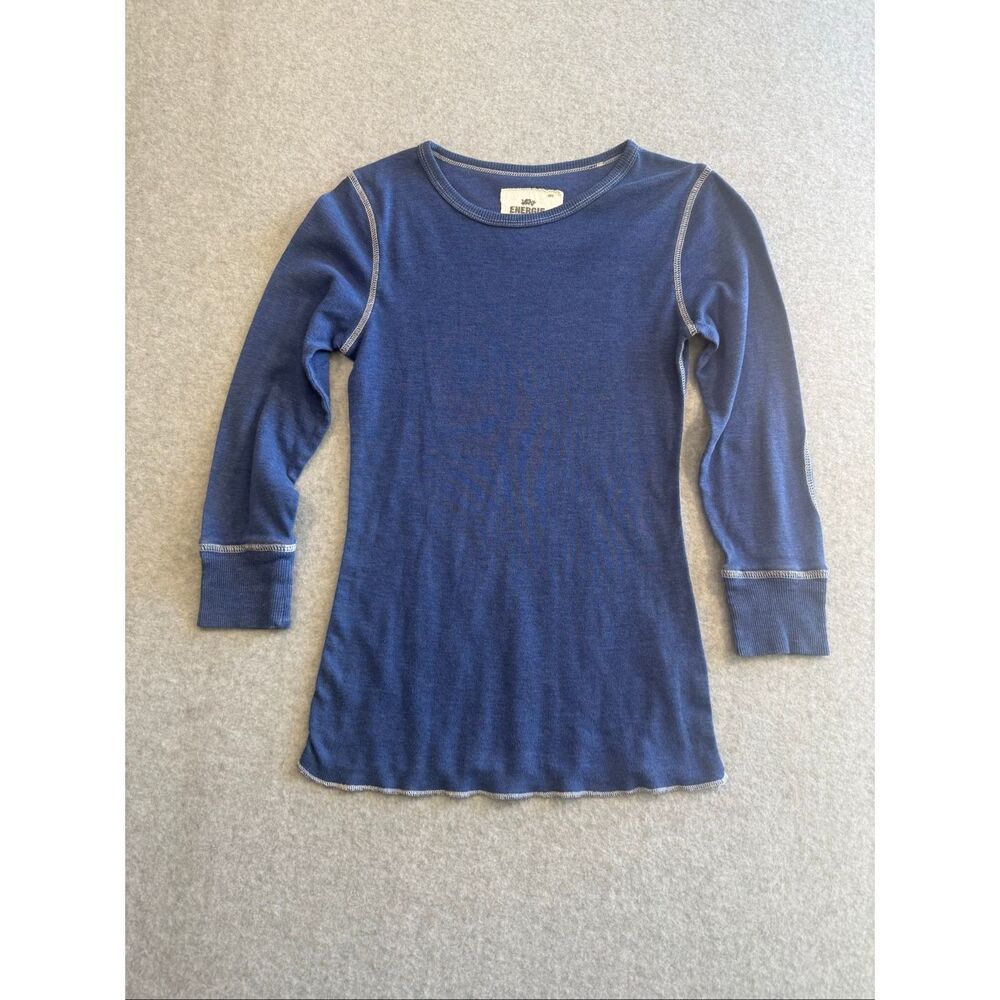 Energie vintage Y2K-style blue thermal knit top white hem M